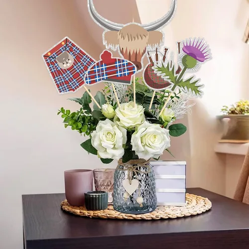 Vista 5 de Palos de centro de mesa para fiesta temática de Escocia, adornos de mesa para cumpleaños, decoración para suministros de fiesta de fin