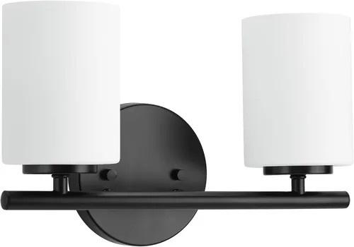 Vista 53 de Progress Lighting Lámpara moderna de tocador de baño de cristal blanco grabado con 4 luces, colección Replay, níquel cepillado (P2160-09)