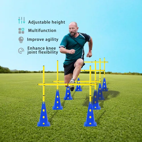 Vista 2 de Juego de bastones de agilidad y obstáculos desmontables de entrenamiento de velocidad, juego de 8 conos de entrenamiento y 12 postes de agilidad