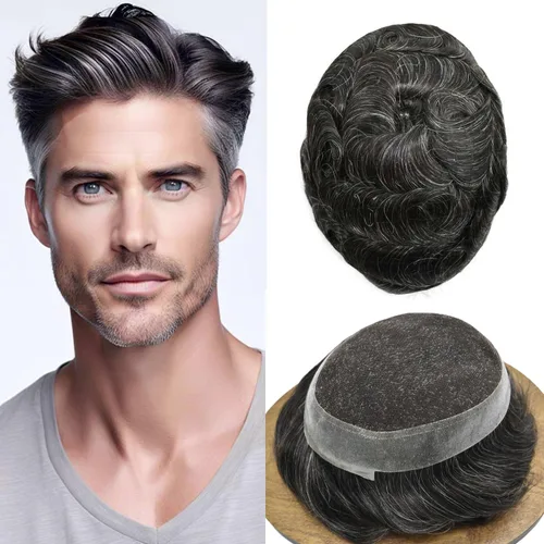 Vista 62 de Mens Toupee Hair Piece Real Cabello humano suave francés Encaje Toupee para hombres Sistema de reemplazo de cabello Hombres Hairpieces Hombres