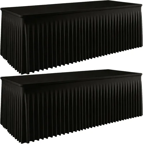 Vista 29 de Mantel rectangular de elastano negro, funda elástica ajustada para mesas rectangulares de 1,8 m, falda de mesa elástica sin arrugas para decoración