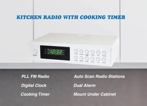 Vista 3 de HANNLOMAX HX-155CR Radio Reloj de Cocina con Temporizador de Cocción - LED Verde Radio FM, reloj digital, alarma doble, pantalla LED verde