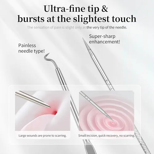 Vista 2 de DUcare Kit de herramientas para reventar espinillas, herramientas para quitar puntos negros, pinzas para el cabello encarnado, extractor de Plateado