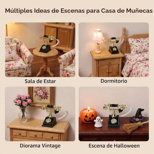 Vista 5 de Casa de muñecas Miniaturas 1 12 Escala Vintage Teléfono Escritorio Negro