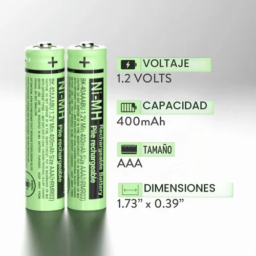 Vista 2 de RocketBus 2 paquetes de baterías de repuesto BK-40AAABU de 1.2V 400mAh para teléfono inalámbrico Panasonic