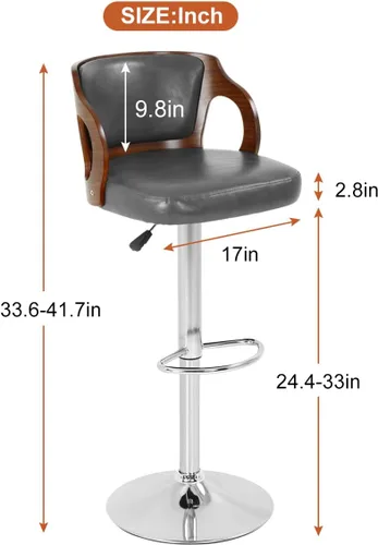 Vista 3 de Juego de 2 taburetes de bar modernos de piel sintética con base resistente, respaldo, acolchado para cocina, pub, comedor, cafetería