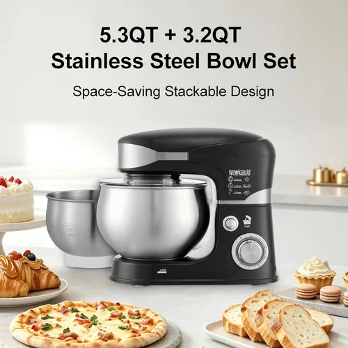 Vista 5 de Batidora de pie de dos tazones de 6 velocidades 5.3QT+3.2QT Negro (Charcoal Black)