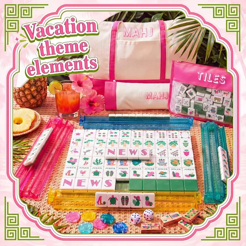 Vista 5 de Beeveer 166 American Mahjong Tile Set Hawaiian Beach Costal Mahjong Set