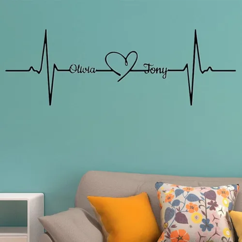 Vista 4 de Arte de pared de metal personalizado con latido del corazón, nombre de pareja, decoración de dormitorio, colgador de pared, regalo para él, letrero