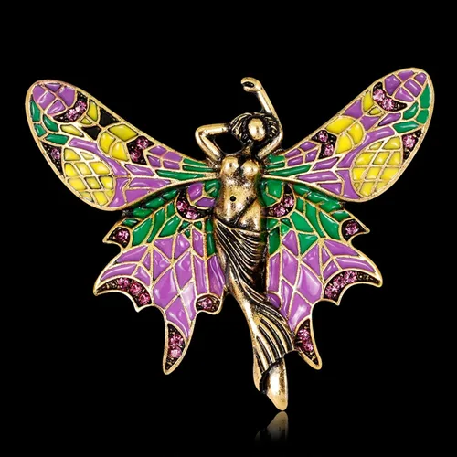 Vista 2 de Kovolala nuevos broches de mujer, mariposa hada micro incrustado broches de circón, alfileres de ropa de alas de bailarín de alta gama, broches