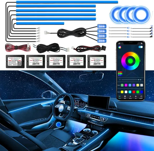 Vista 11 de Luces de acrílico para interiores de automóvil, accesorios de automóvil, tira de luces LED 10 en 1 con control de aplicación, 175 pulgadas, 593