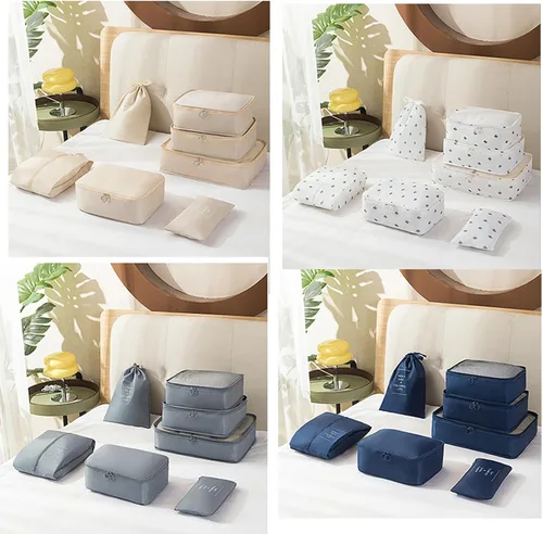 Vista 7 de Paquete de 8 cubos de embalaje para maletas, bolsa de almacenamiento de ropa y zapatos (beige)