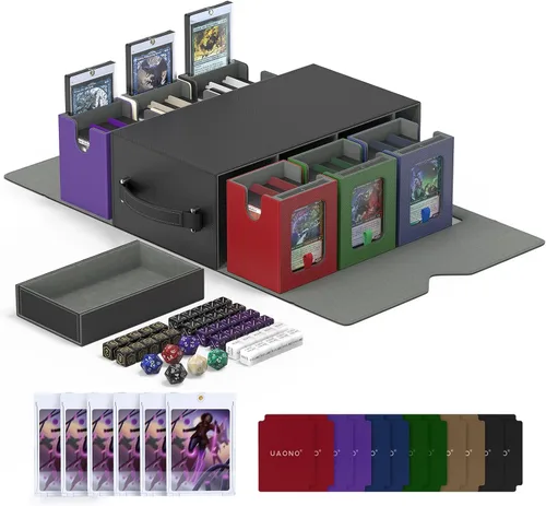 Vista 10 de Caja de baraja Commander de UAONO para MTG, estuche modular de 6 barajas con bandeja para dados, contiene más de 600 cartas con funda doble, caja