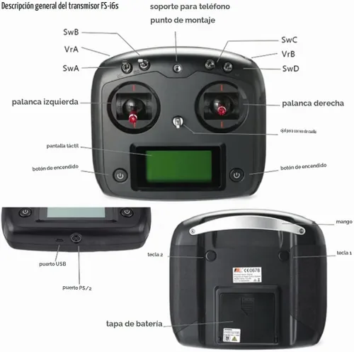 Vista 2 de GoolRC Flysky FS-i6s 2.4G 10CH AFHDS 2A Transmisor RC con receptor FS-iA6B para RC Drone Avión Multicopter Helicóptero (negro)