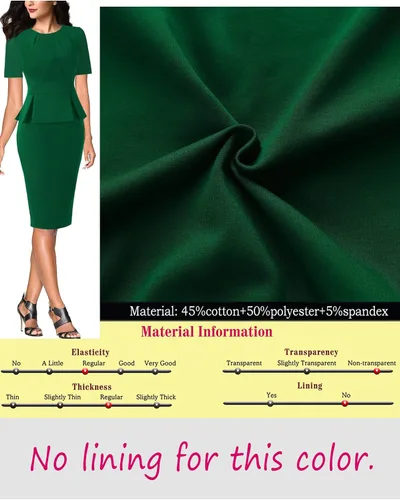 Vista 6 de VFSHOW Vestido de tubo plisado para mujer cuello redondo peplum para el trabajo la oficina negocios