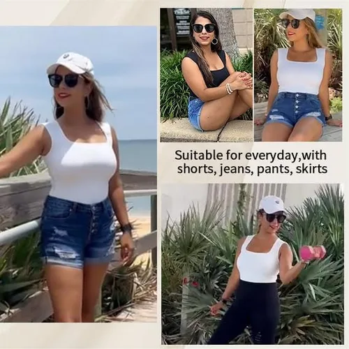 Vista 6 de Aranmei Faja moldeadora para mujer, con control de abdomen, para adelgazar, para salir, camiseta sin mangas, tanga sexy con cuello cuadrado