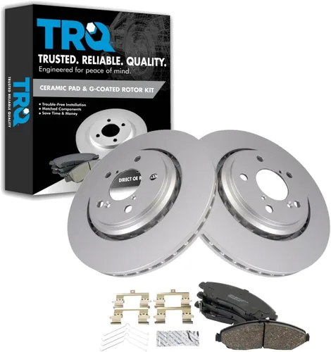 Vista 105 de TRQ Juego de pastillas de freno delantero y rotores con revestimiento de cerámica compatible con Jeep Compass Patriot 2017