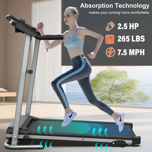 Vista 3 de Home Foldable Treadmill with Incline, Folding Treadmill for Home Workout, Electric Walking Treadmill Machine 15 Preset or Adjustable Programs 250 LB