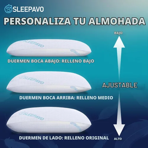 Vista 2 de Sleepavo Juego de 2 almohadas ajustables de espuma viscoelástica triturada