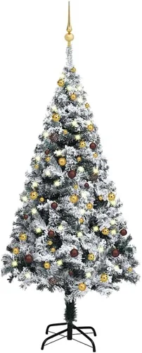 Vista 15 de 6.5ft Flocked Artificial Christmas Tree with LED Lights and Decorations, Realistic PVC Branches, Adjustable Steel Stand for Indoor Holiday Decor