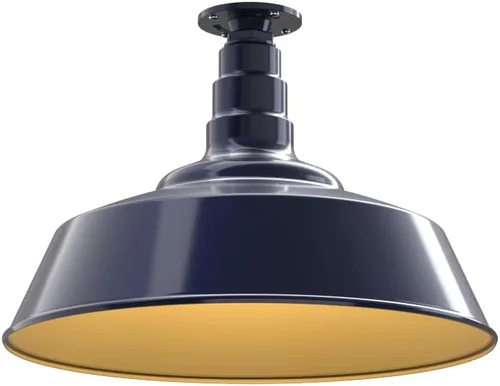 Vista 24 de Steel Lighting Co. Manhattan Warehouse Light Colgante montado en el techo Cúpula de 20 pulgadas vástago de 12 pulgadas Luz de granero