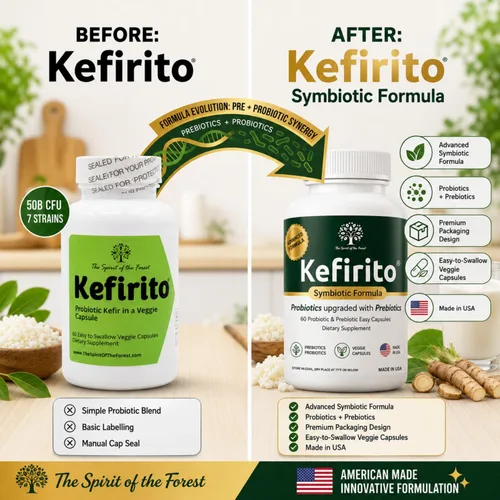 Vista 5 de Kefirito Daily Symbiotic Formula – Suplemento diario probiótico + prebiótico, 60 cápsulas – Absorción equilibrada de nutrientes y apoyo de comodidad