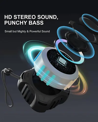 Vista 2 de Comiso - Altavoz impermeable con graves robustos, altavoz de ducha con luz dinámica, modo TWS, sonido HD fuerte, impermeable IP67, 2000mAh