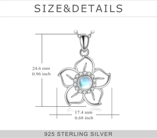 Vista 4 de YFN Flower Moonstone Necklace Sterling Silver Sky Flower Pendant Moonstone Jewelry for Women Teen Girls