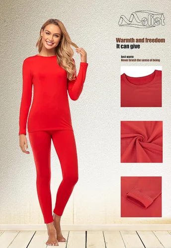 Vista 6 de Ropa interior térmica para mujer, parte superior larga ultra suave con forro polar