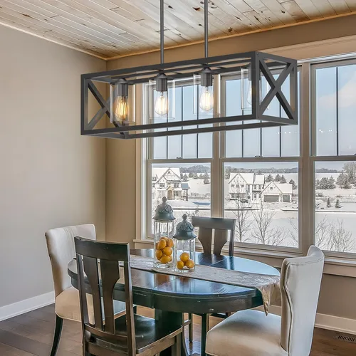 Vista 7 de Lámpara de comedor de granja – Iluminación de isla de cocina de 4 luces con altura ajustable y metal grueso para comedor sobre mesa, candelabros