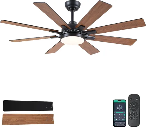 Vista 10 de Kviflon - Ventiladores de techo de 52 pulgadas con luces y control remoto/APP, ventilador de techo moderno para dormitorio, sala de estar, patio