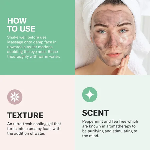 Vista 4 de Odacité Limpiador facial con espuma, receta de carbón activado de menta negra y arcilla Rhassoul, hidratante facial con limpieza profunda para un