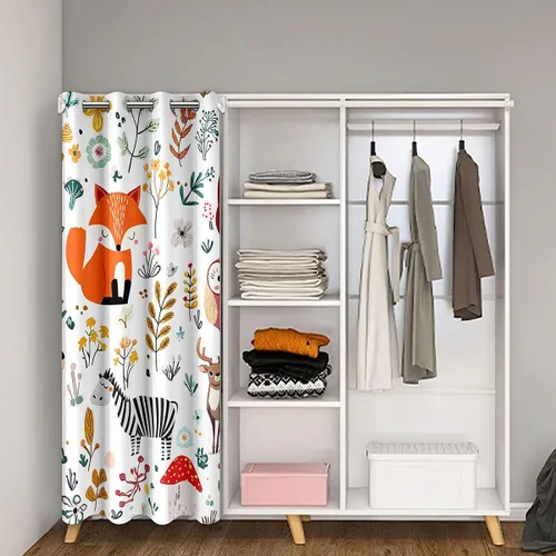 Vista 2 de Erosebridal Cortina opaca para puerta de zorro para niños, bonito diseño de oso bosque, ciervo, para niños y niñas, búho de dibujos animados