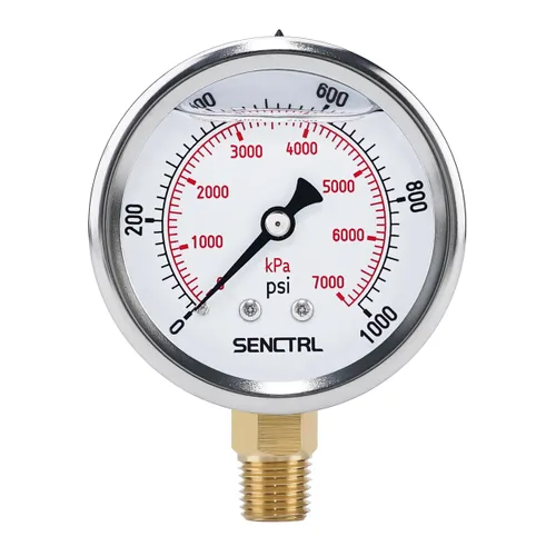 Vista 19 de SENCTRL Medidor de baja presión relleno de líquido de aceite de silicona al vacío de 30 inHg, tamaño de dial de 2.5", montaje inferior NPT de 1/4