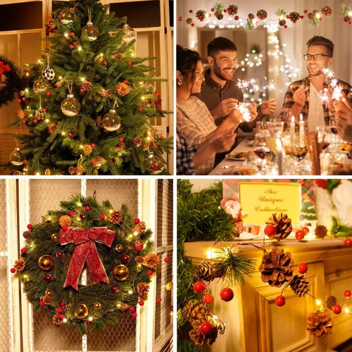 Vista 7 de Rocinha - Paquete de 2 guirnaldas navideñas con luces que funcionan