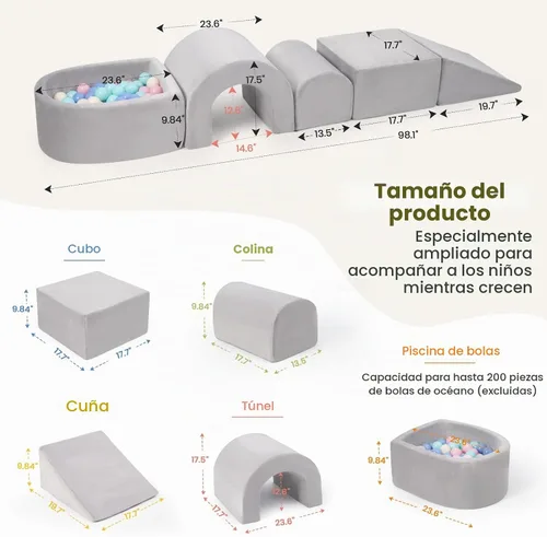 Vista 6 de Rinnebbit Bloques de escalada de espuma para niños pequeños, juego de 5 piezas para escalar túneles y gatear, juego de actividades en interiores