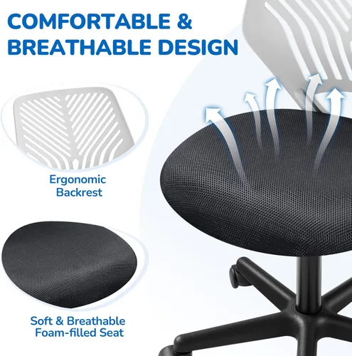 Vista 5 de Topeakmart - Silla de escritorio pequeña sin brazos, altura giratoria ajustable, color gris oscuro