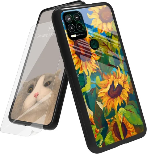 Vista 88 de Funda para Motorola Moto G Play 4G 2024 con protector de pantalla, parte trasera de vidrio templado + funda de silicona suave TPU absorción