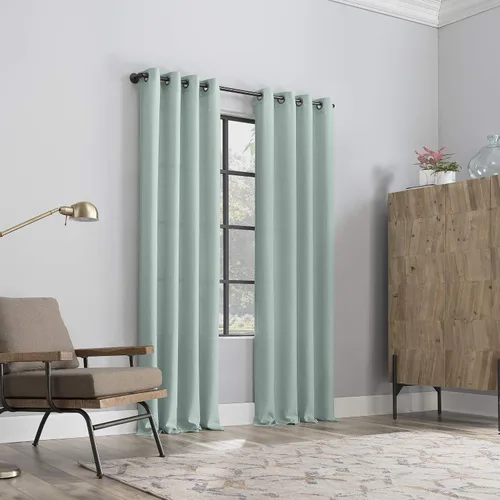 Vista 6 de Scott Living Dari Panel de cortina semitransparente con textura jaspeada, 50 x 96 pulgadas, verde azulado