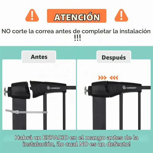 Vista 5 de COMOMY Puerta de bebé con cierre automático con puerta para gatos, puerta extra ancha para perros de 29.5 a 40.5 pulgadas para puertas de casa, Negro