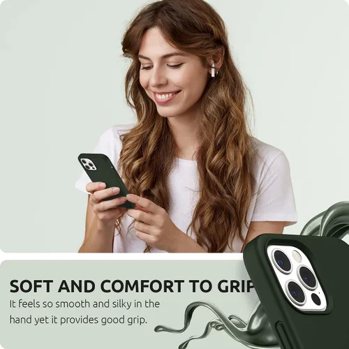 Vista 6 de SURPHY Funda diseñada para iPhone 12 Pro Max de 6.7 pulgadas, funda de silicona líquida (con forro de microfibra) para iPhone 12 Pro Max 2020, verde