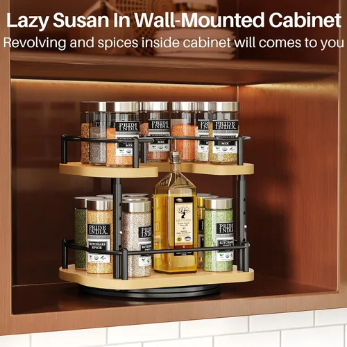 Vista 8 de Lazy Susan Organizador de especias – Organización de especias para gabinete, mesa giratoria ajustable para despensa, cocina, organizador giratorio