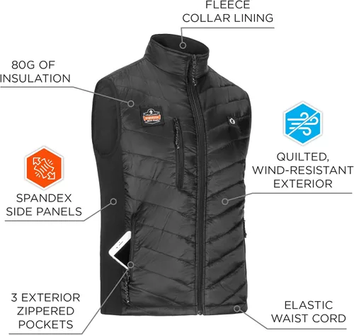 Vista 6 de Ergodyne Chaleco térmico recargable unisex para adultos con batería