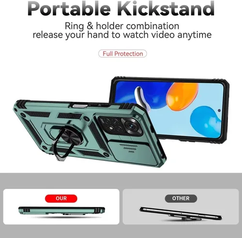 Vista 4 de Funda para Redmi Note 11 (4G)/Redmi Note 11S con protector de pantalla de vidrio templado y cubierta de cámara deslizante, anillo magnético Soporte