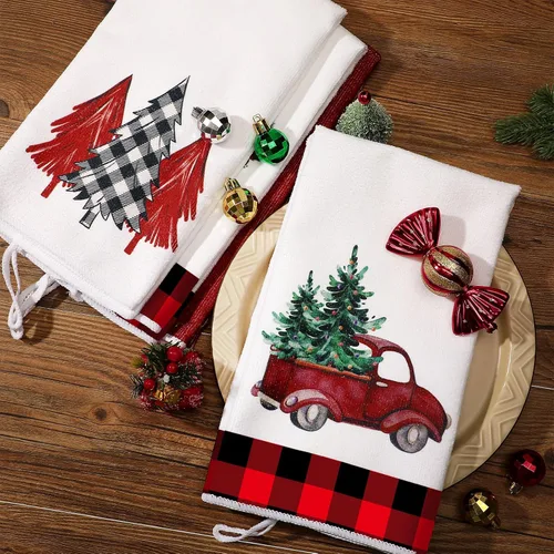 Vista 7 de Bencailor Juego de 4 toallas de cocina navideñas decorativas para platos de té, toallas de mano para baño de Navidad, 15.75 x 23.62 pulgadas