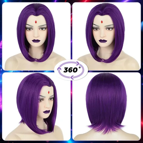 Vista 89 de Peluca de cosplay estilo Bob azul oscuro + horquilla de libélula + collar para fiesta, disfraz de Halloween, peluca de mujer