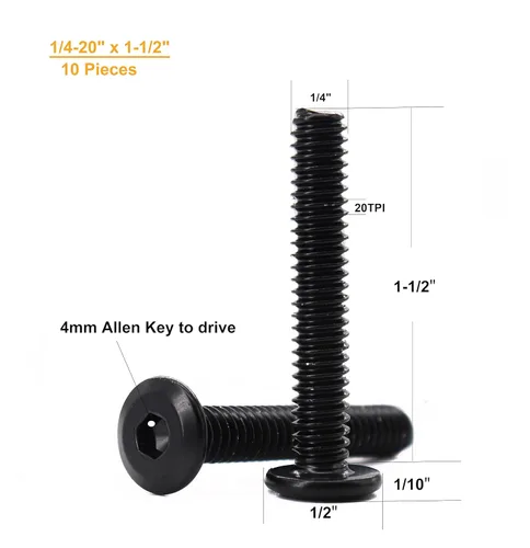 Vista 2 de 10 Uds. 1/4"-20 x 1-1/2" Remache negro avellanado Tornillos de conexión de acero inoxidable 304