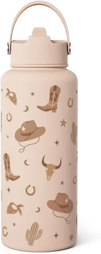 Vista 29 de Regalo de repostería para mujeres, botella de agua de acero inoxidable de 32 oz con tapa y popote, botellas aisladas estéticas de dulces, regalos