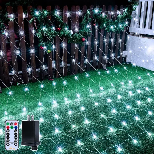 Vista 11 de Ollny - Luces de red para exteriores de 10 x 7 pies, 210 luces LED de cable transparente conectables, luces de red de Navidad con 8 modos, IP67