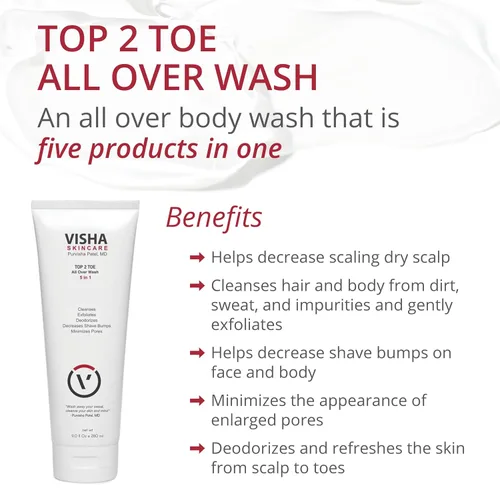 Vista 2 de Visha Skincare Top 2 Toe Gel de baño todo en uno para cara, cabello y cuerpo Gel de baño exfoliante Champú clarificante Gel de baño